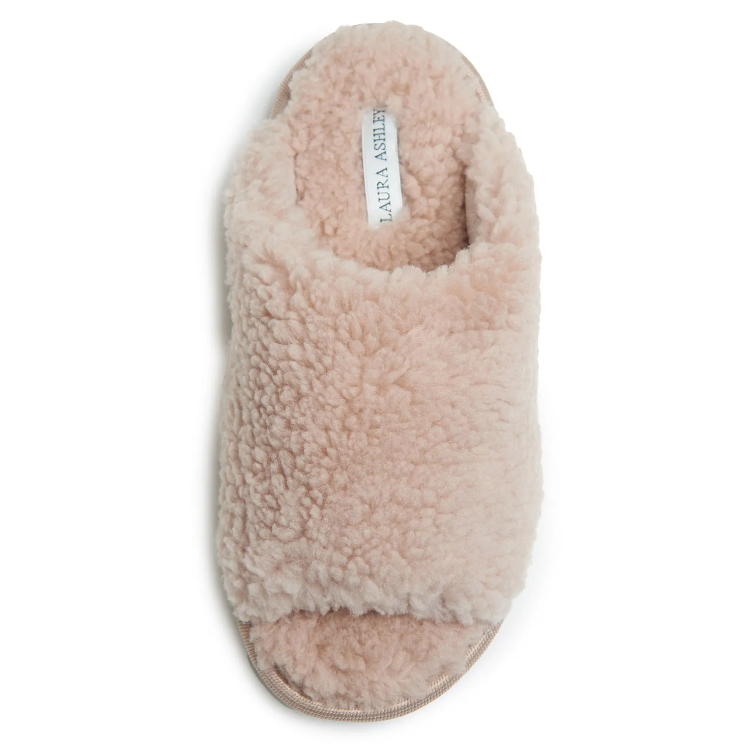 Laura Ashley Women's Sherpa Open Toe Scuff Slippers with Memory Foam, Soft Plush House Slippers for Ladies