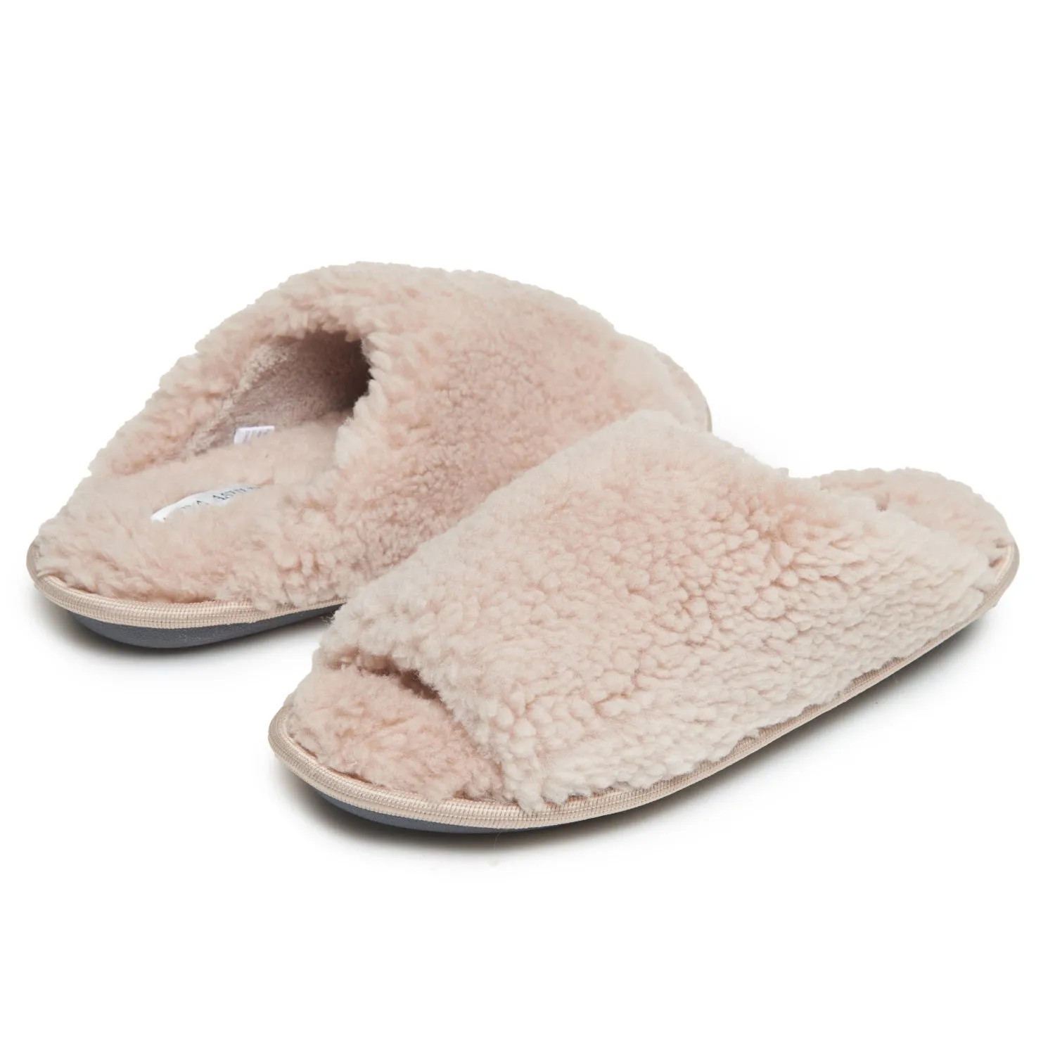 Laura Ashley Women's Sherpa Open Toe Scuff Slippers with Memory Foam, Soft Plush House Slippers for Ladies