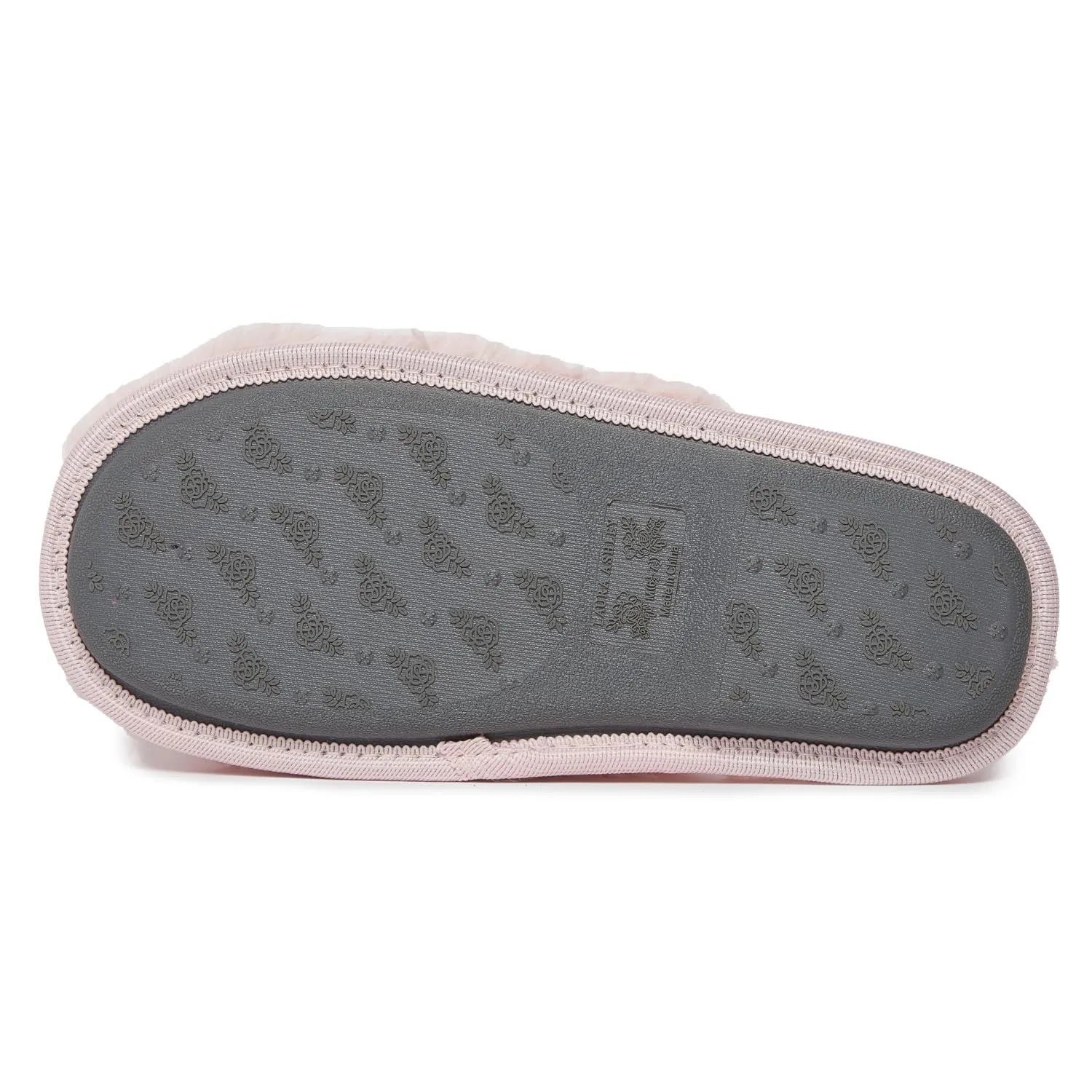 Laura Ashley Women's Slippers, Plush Faux Fur Memory Foam Scuff Slide Slippers, Heart Slip On Slippers for Women - Ladies Indoor House/Bedroom Shoes