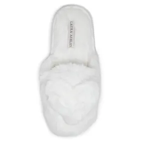 Laura Ashley Women's Slippers, Plush Faux Fur Memory Foam Scuff Slide Slippers, Heart Slip On Slippers for Women - Ladies Indoor House/Bedroom Shoes