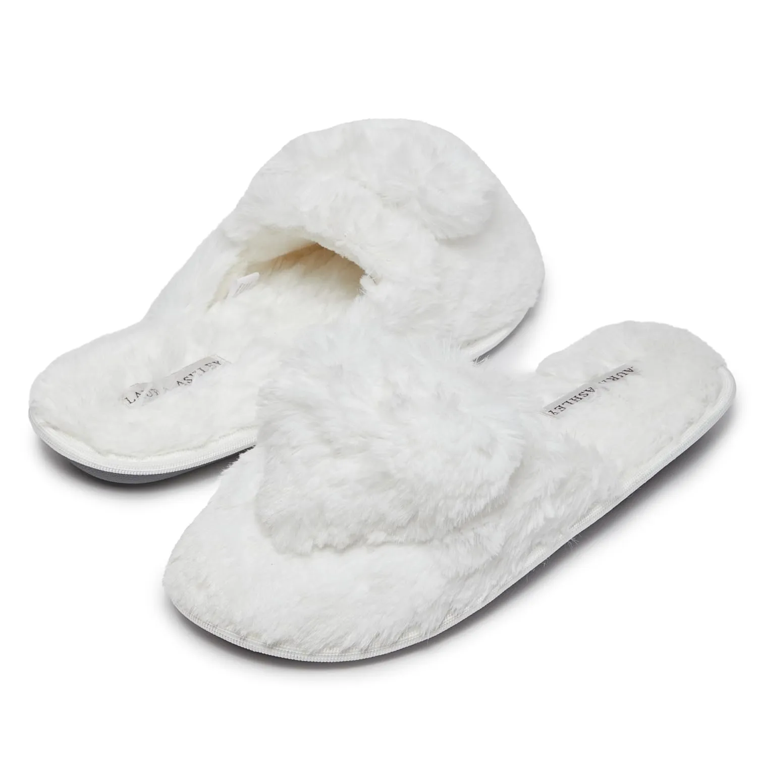 Laura Ashley Women's Slippers, Plush Faux Fur Memory Foam Scuff Slide Slippers, Heart Slip On Slippers for Women - Ladies Indoor House/Bedroom Shoes