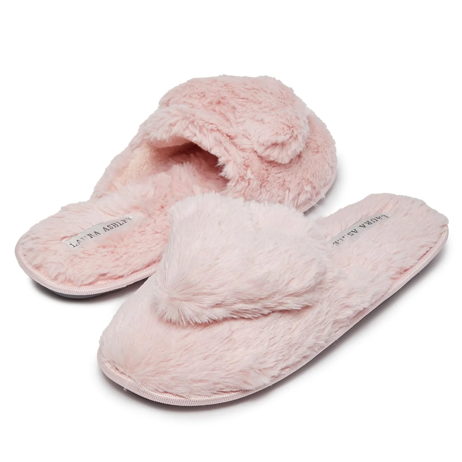 Laura Ashley Women's Slippers, Plush Faux Fur Memory Foam Scuff Slide Slippers, Heart Slip On Slippers for Women - Ladies Indoor House/Bedroom Shoes