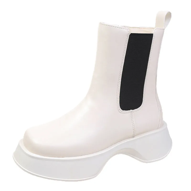 Leather Platform Ankle Boots with Side Zipper