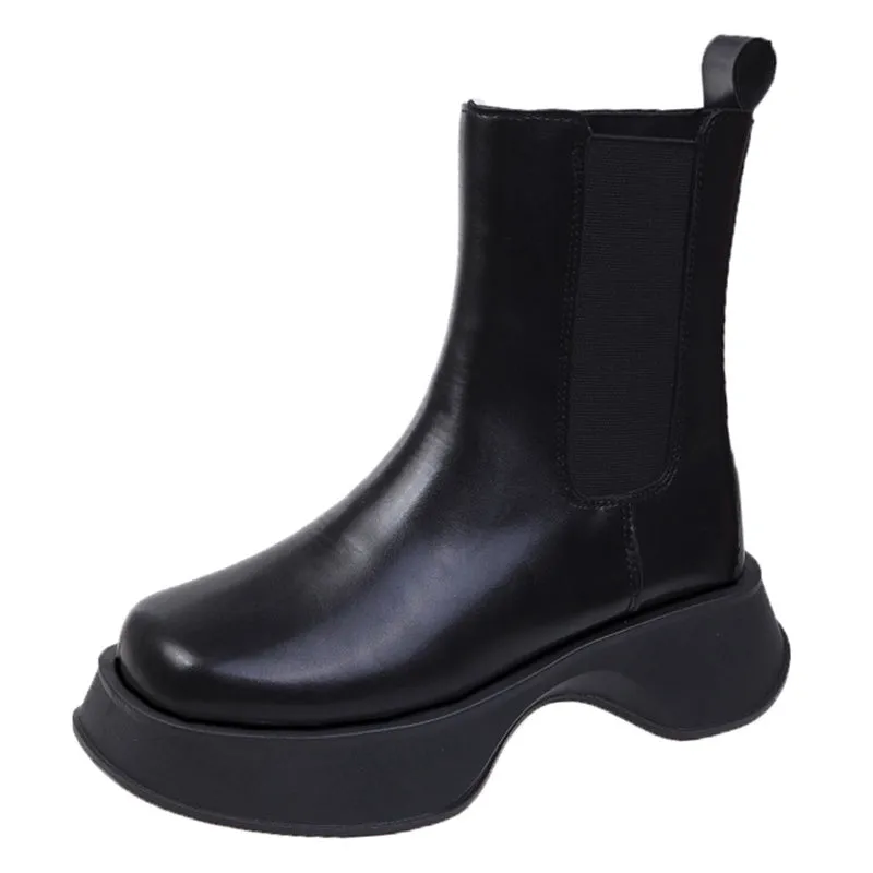 Leather Platform Ankle Boots with Side Zipper