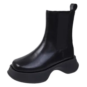 Leather Platform Ankle Boots with Side Zipper