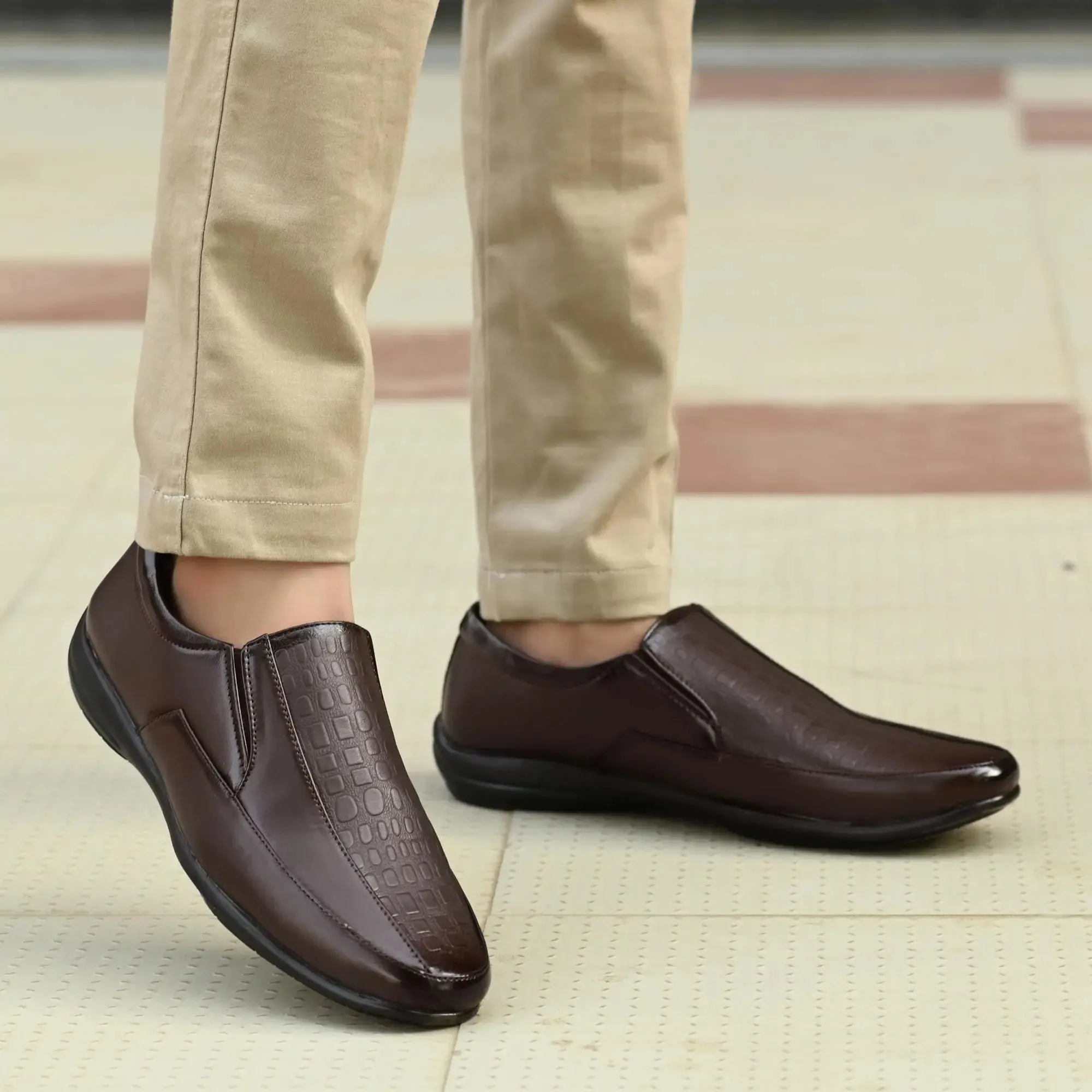 Loafers Brown Formal Synthetic Slip-on Leather Loafer