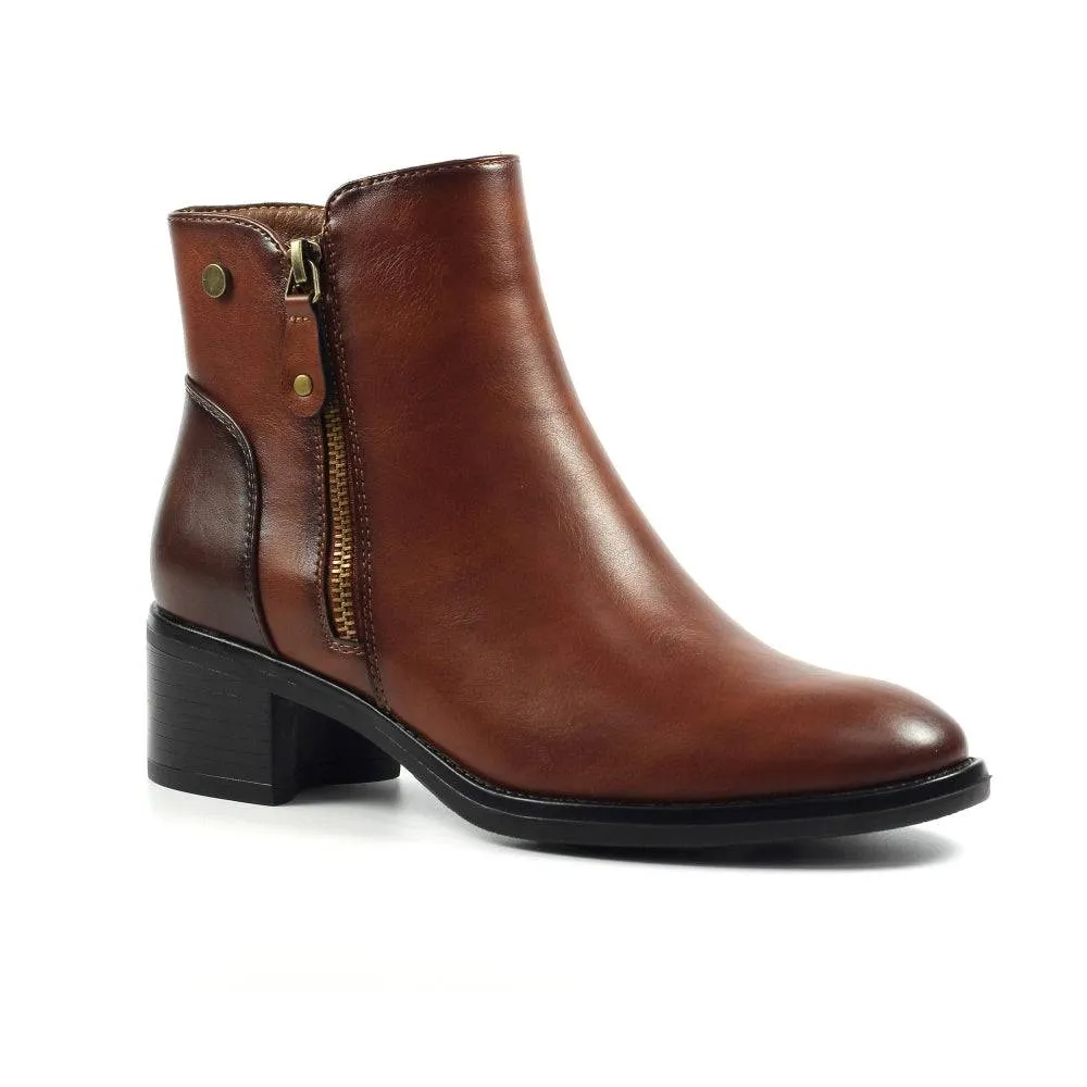 Lunar GLC007 Sabina Ladies Tan Side Zip Ankle Boots