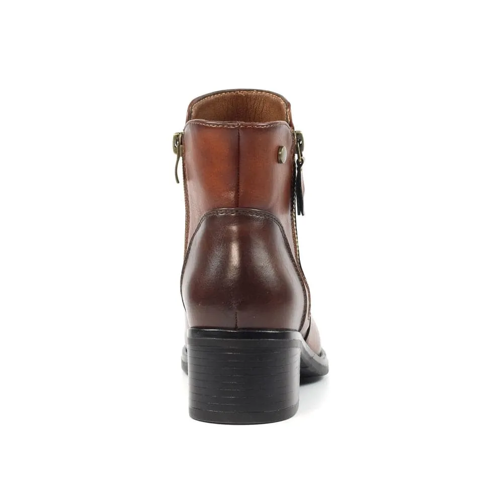 Lunar GLC007 Sabina Ladies Tan Side Zip Ankle Boots