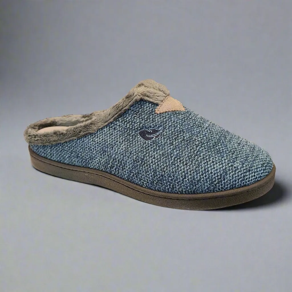 Mens Bedroom Slippers Blue Marino Mule Plumaflex Memory Foam R12017
