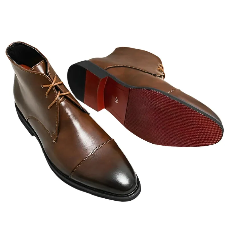 Men's Classic Business Ankle Boots - Handmade Lace-Up Shoes with Red Sole