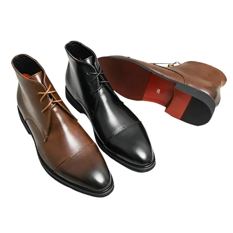 Men's Classic Business Ankle Boots - Handmade Lace-Up Shoes with Red Sole