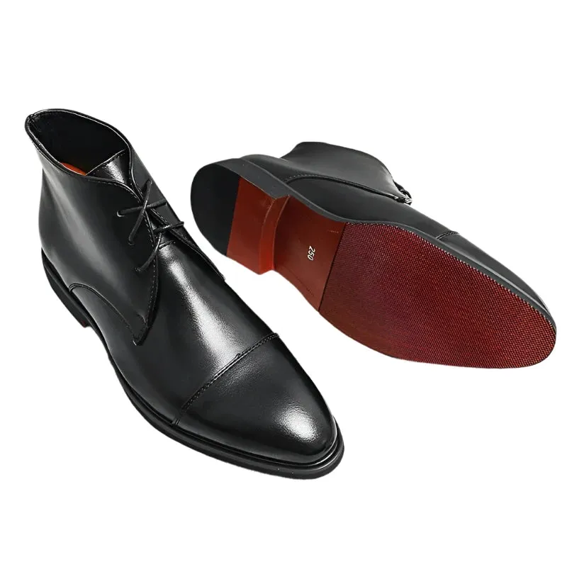 Men's Classic Business Ankle Boots - Handmade Lace-Up Shoes with Red Sole
