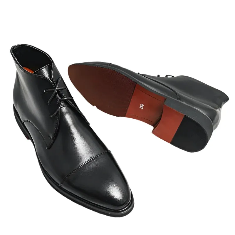 Men's Classic Business Ankle Boots - Handmade Lace-Up Shoes with Red Sole