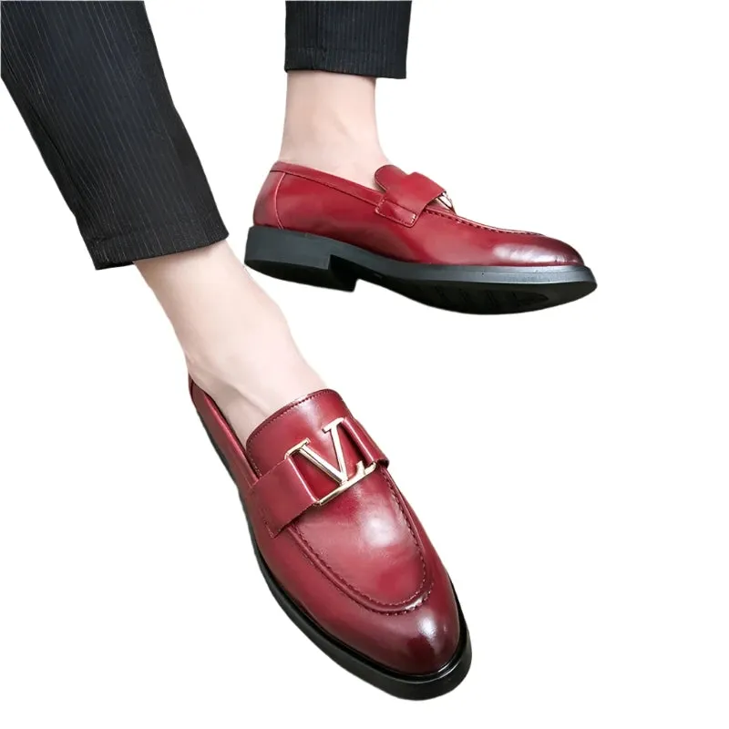 Men's European Style Leather Loafers - Classic Fashion Shoes with Letter Buckle, Sizes 38-48