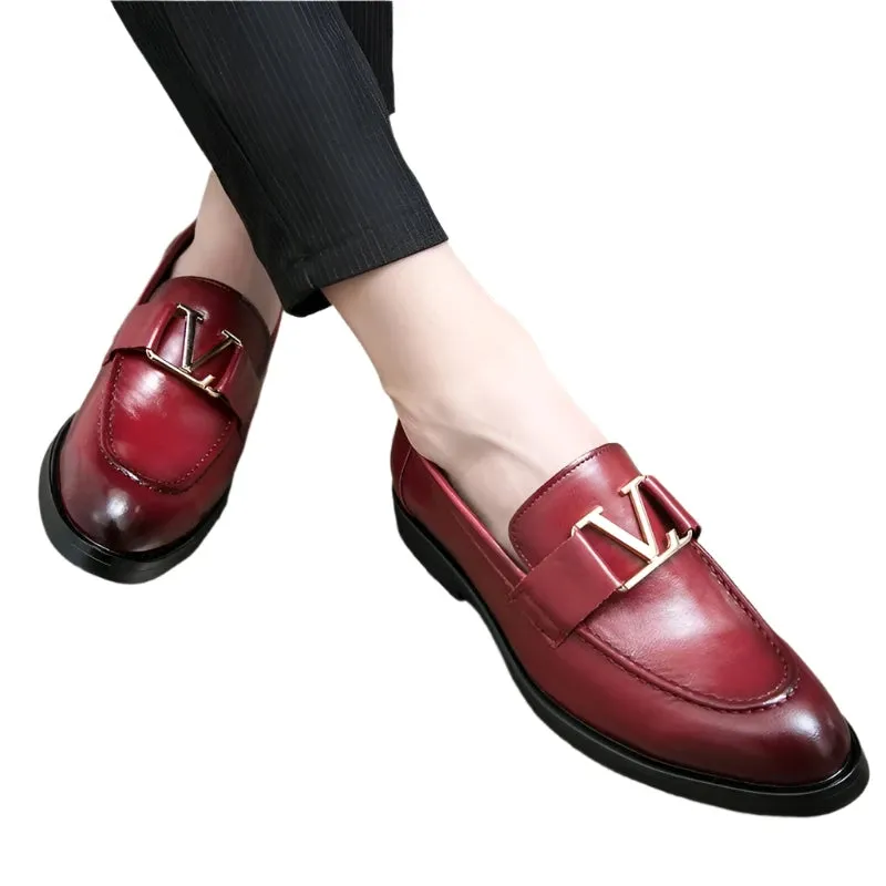 Men's European Style Leather Loafers - Classic Fashion Shoes with Letter Buckle, Sizes 38-48