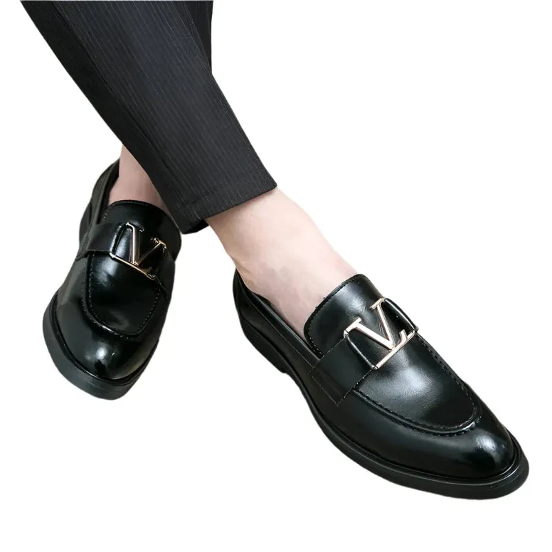 Men's European Style Leather Loafers - Classic Fashion Shoes with Letter Buckle, Sizes 38-48