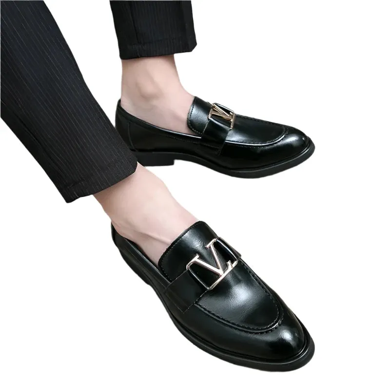 Men's European Style Leather Loafers - Classic Fashion Shoes with Letter Buckle, Sizes 38-48