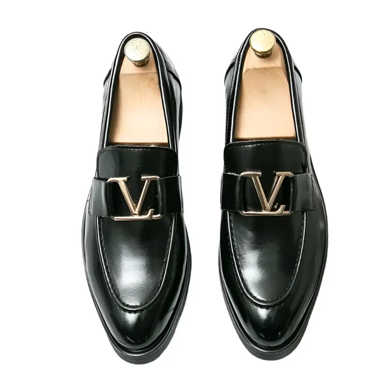 Men's European Style Leather Loafers - Classic Fashion Shoes with Letter Buckle, Sizes 38-48