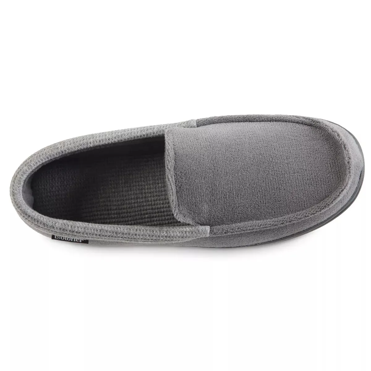 New Men's isotoner Microterry and Waffle Travis Moccasin Slippers, light grey Sz XXL 13-14