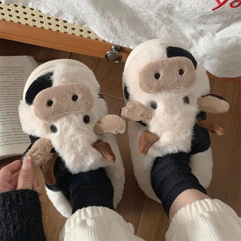 Plush Cow Slippers - Fine Quality And Ultra Soft Plush Material