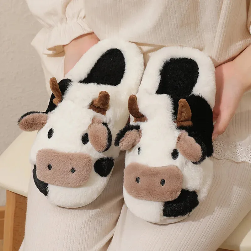 Plush Cow Slippers - Fine Quality And Ultra Soft Plush Material