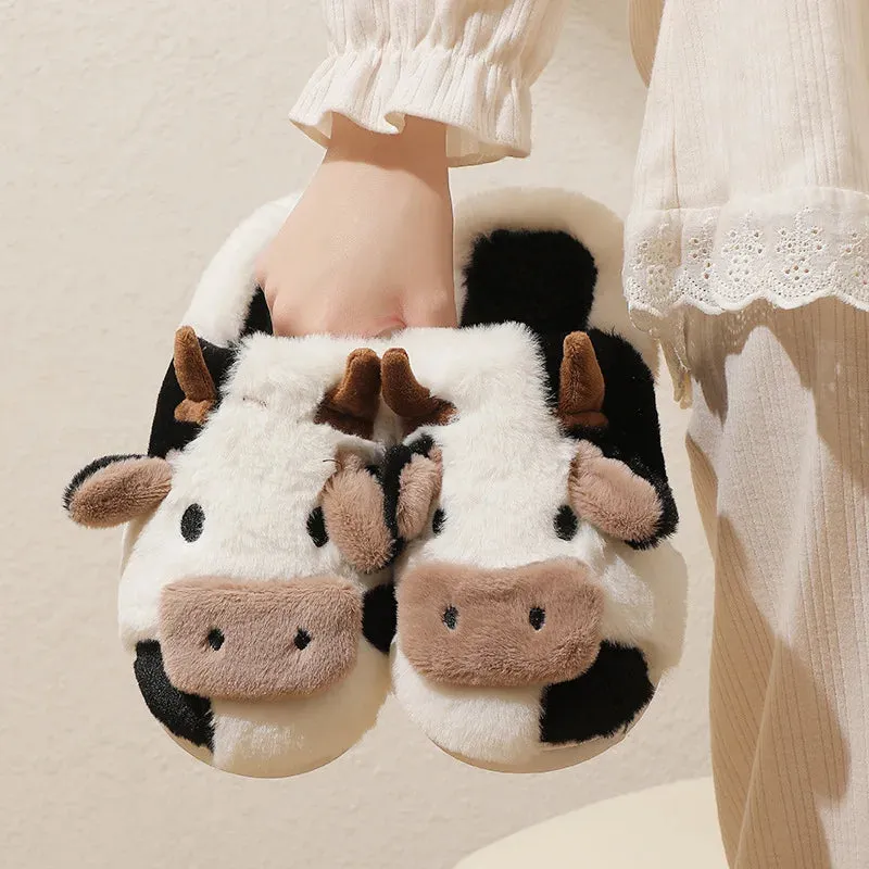 Plush Cow Slippers - Fine Quality And Ultra Soft Plush Material