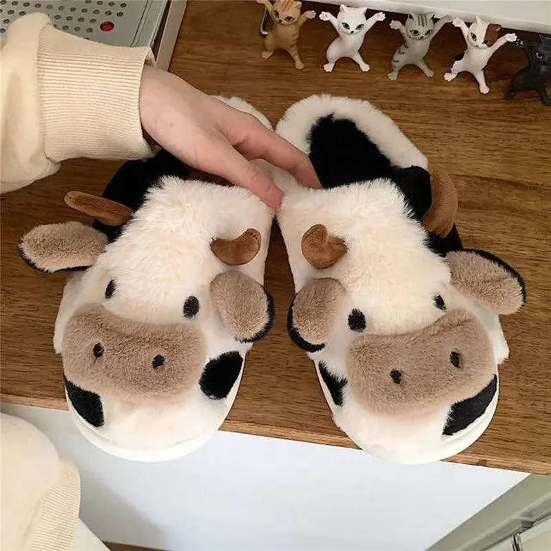 Plush Cow Slippers - Fine Quality And Ultra Soft Plush Material
