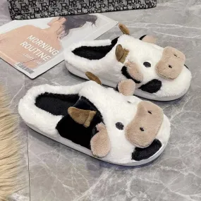 Plush Cow Slippers - Fine Quality And Ultra Soft Plush Material