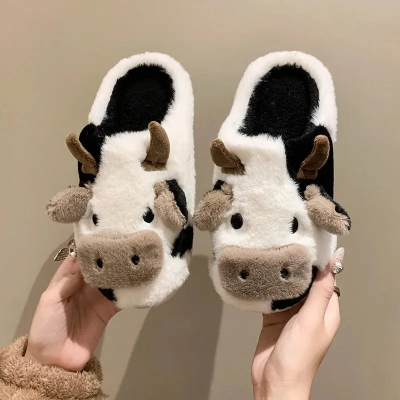 Plush Cow Slippers - Fine Quality And Ultra Soft Plush Material