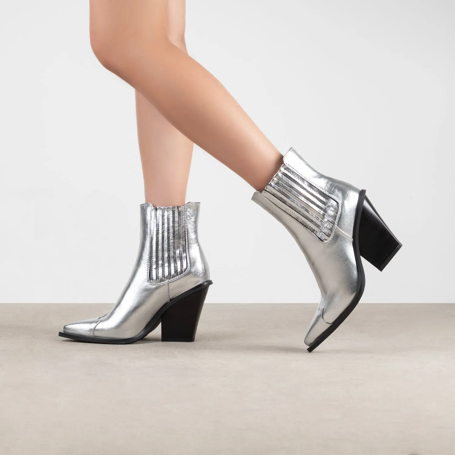 RAID Lianna Western Ankle Boots in Silver Metallic