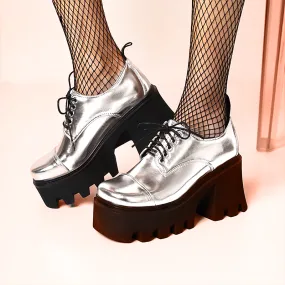 Silver Shoes Oxford Platform