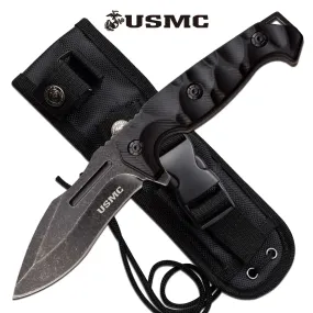 USMC Military Full Tang Tactical Stonewashed Black Fixed Blade Knife