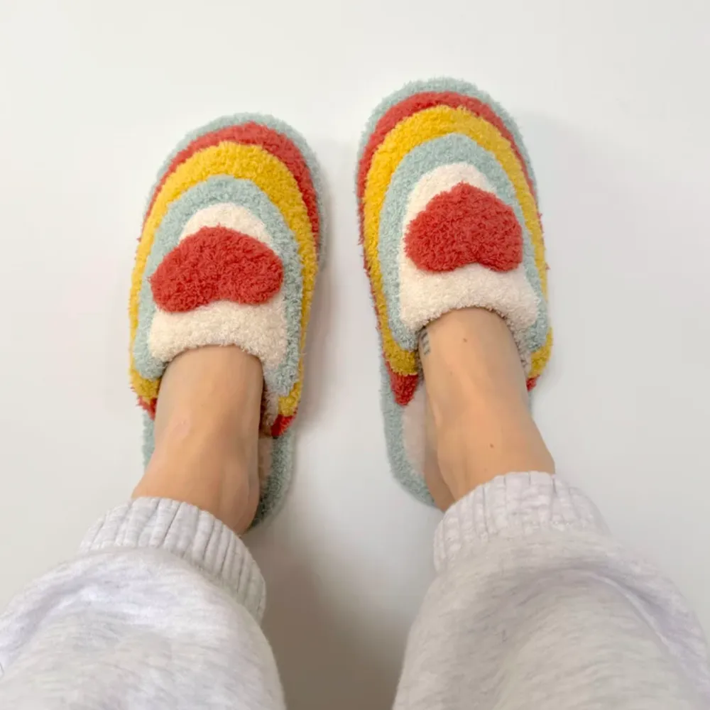 Vibrant Plush Rainbow Slippers