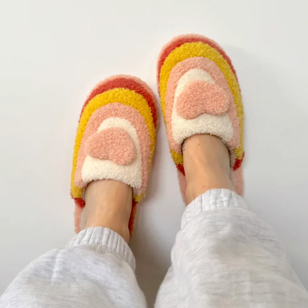 Vibrant Plush Rainbow Slippers