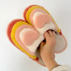 Vibrant Plush Rainbow Slippers