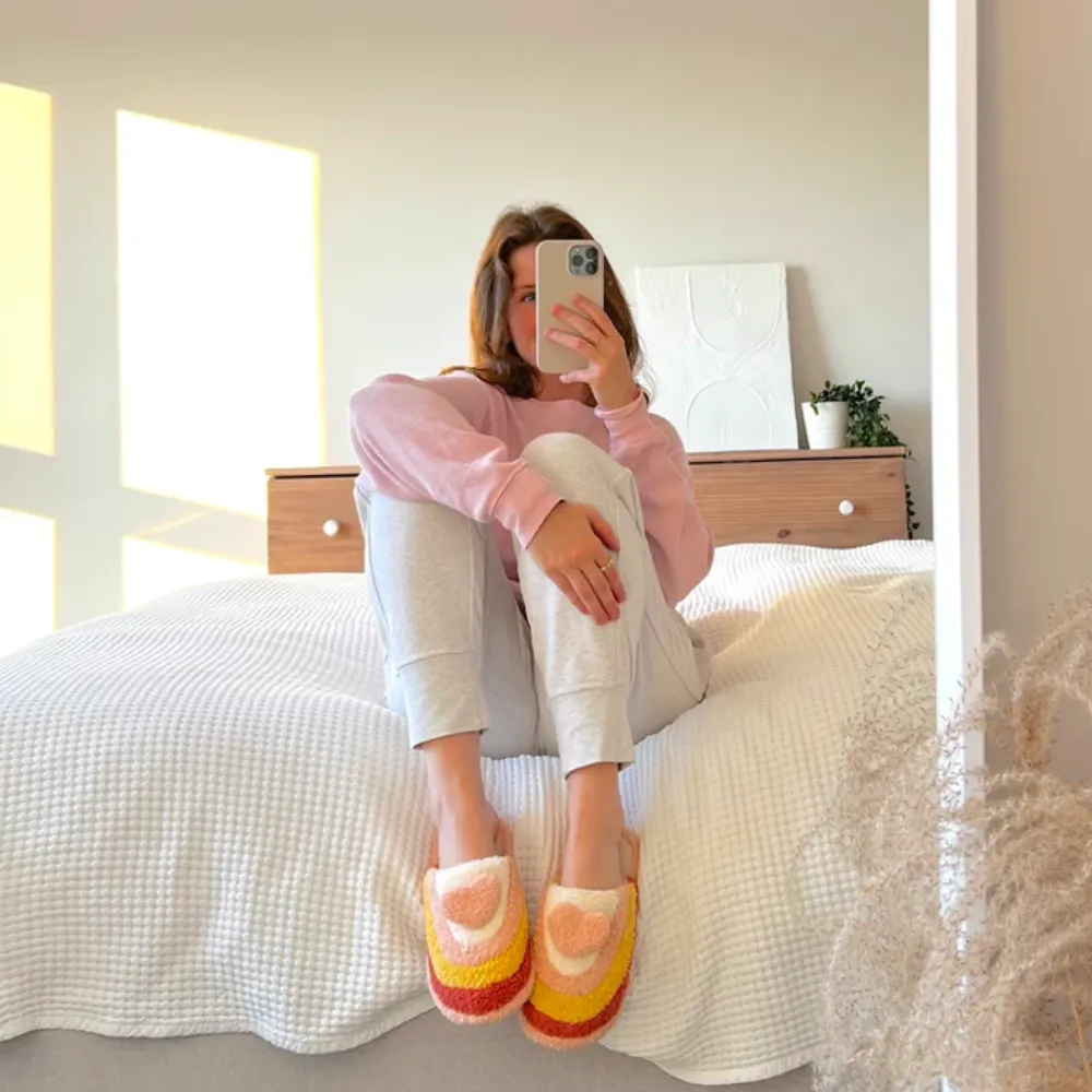 Vibrant Plush Rainbow Slippers