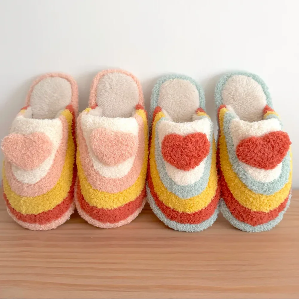 Vibrant Plush Rainbow Slippers