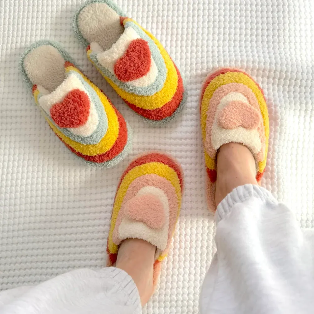 Vibrant Plush Rainbow Slippers
