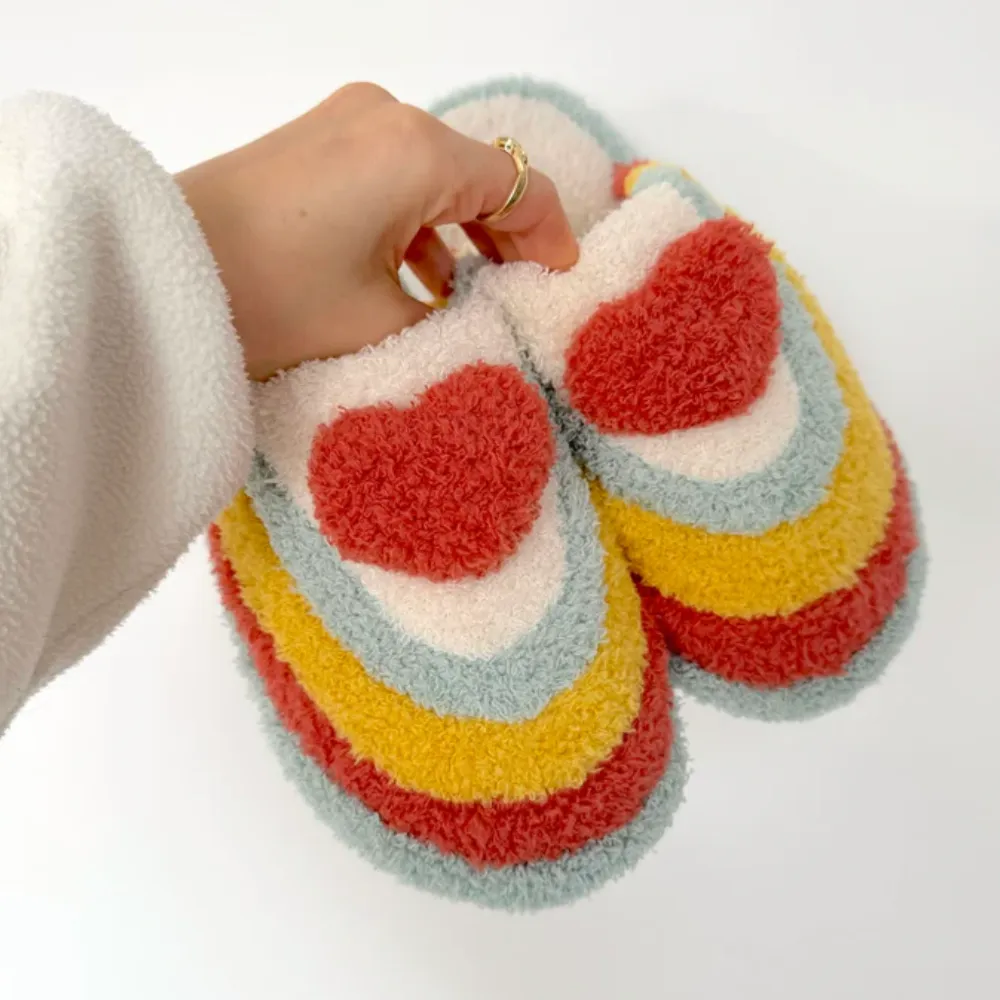 Vibrant Plush Rainbow Slippers