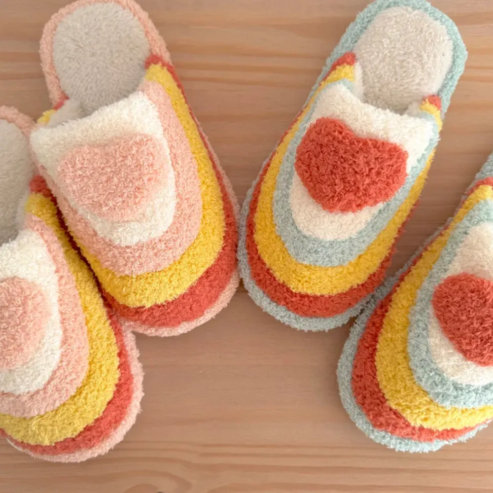 Vibrant Plush Rainbow Slippers