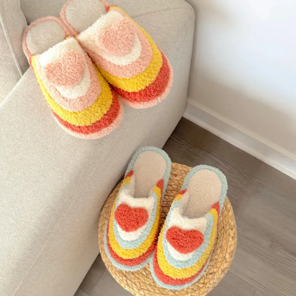 Vibrant Plush Rainbow Slippers