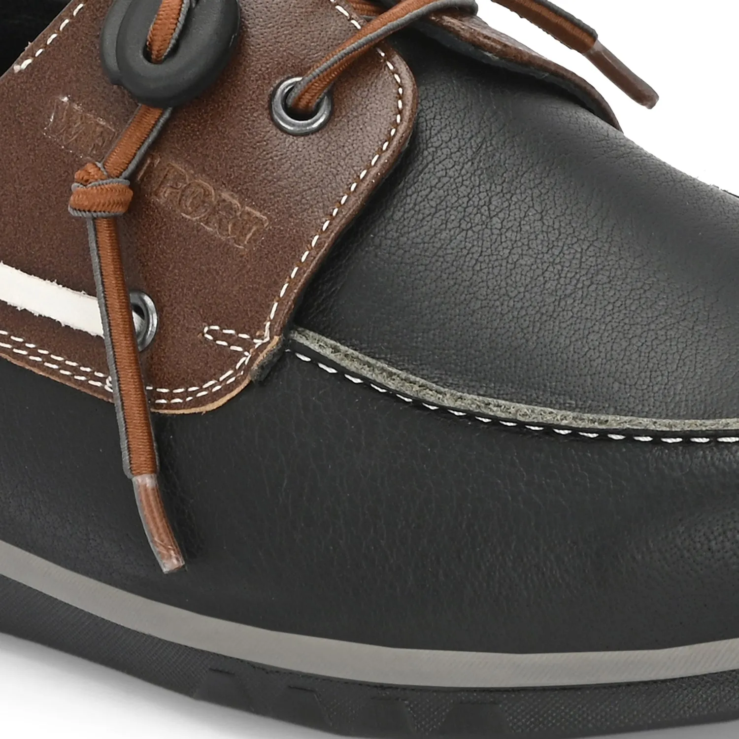 West Port Men Premium Leather Boat Shoes (Danial-66-Black-Tan)