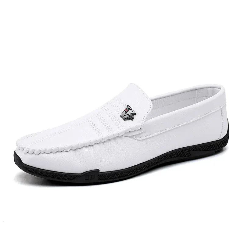 White Leather Men Casual Loafers