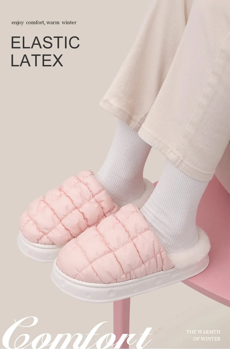 Winter Cotton Plush Slippers for Women