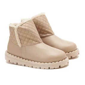Women Quilted Fur Lined Ankle Boots - CAFE