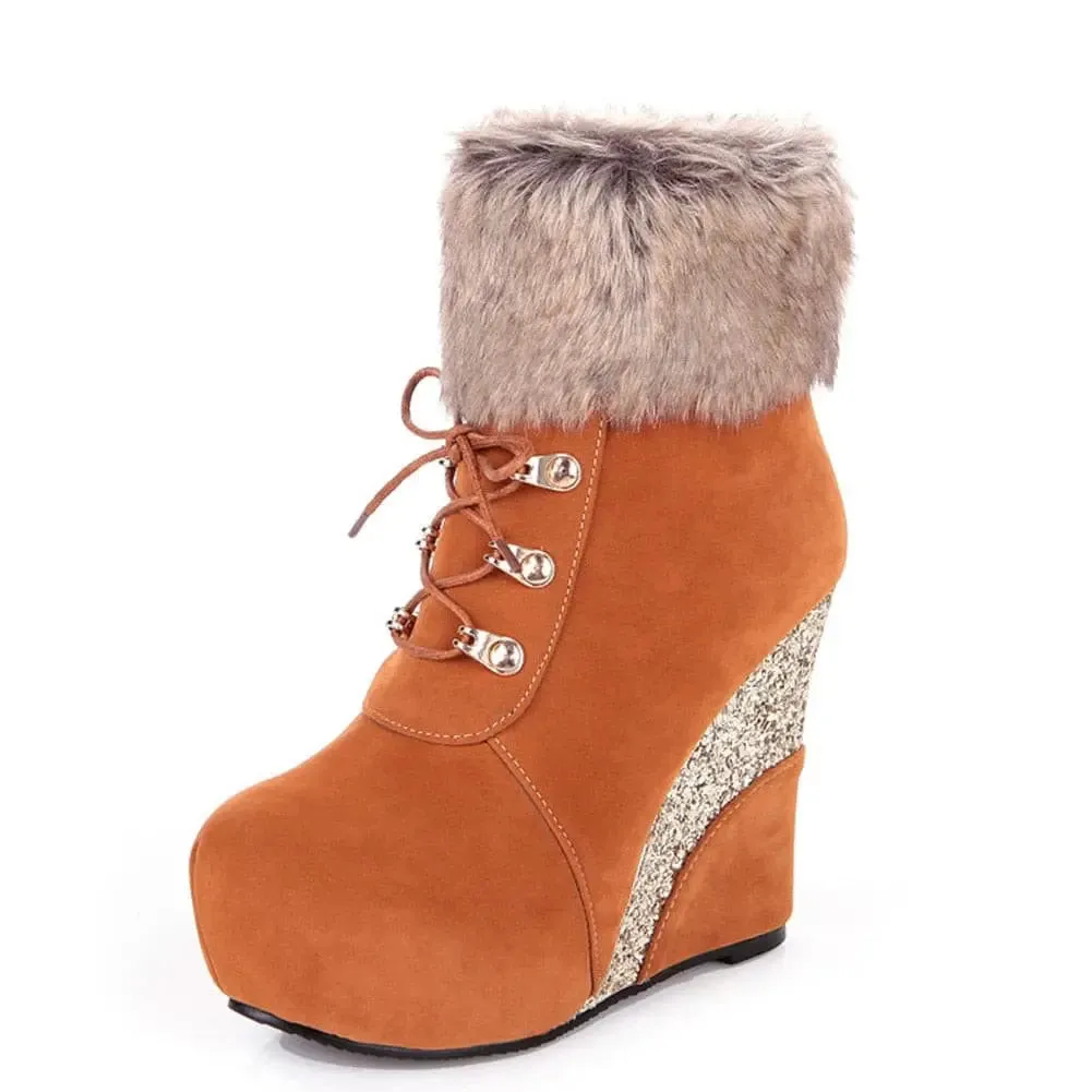 Women Warm Boots Platform High Heels RUSSIAN STYLE