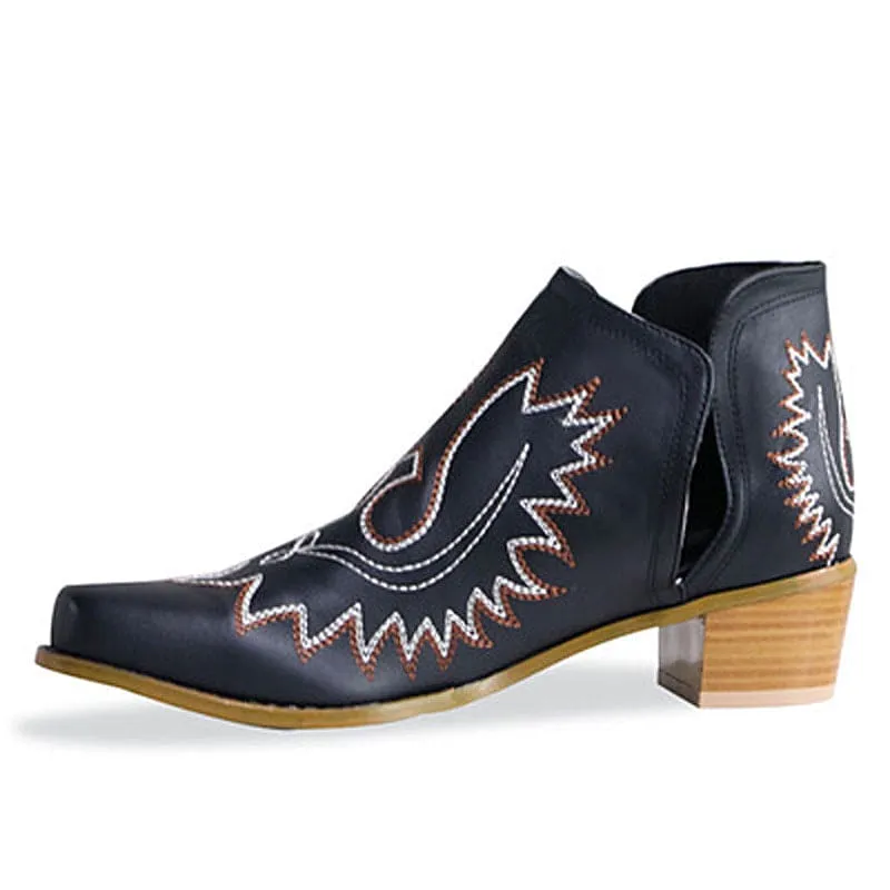 Women's Embroidered Chunky Heel Ankle Boots