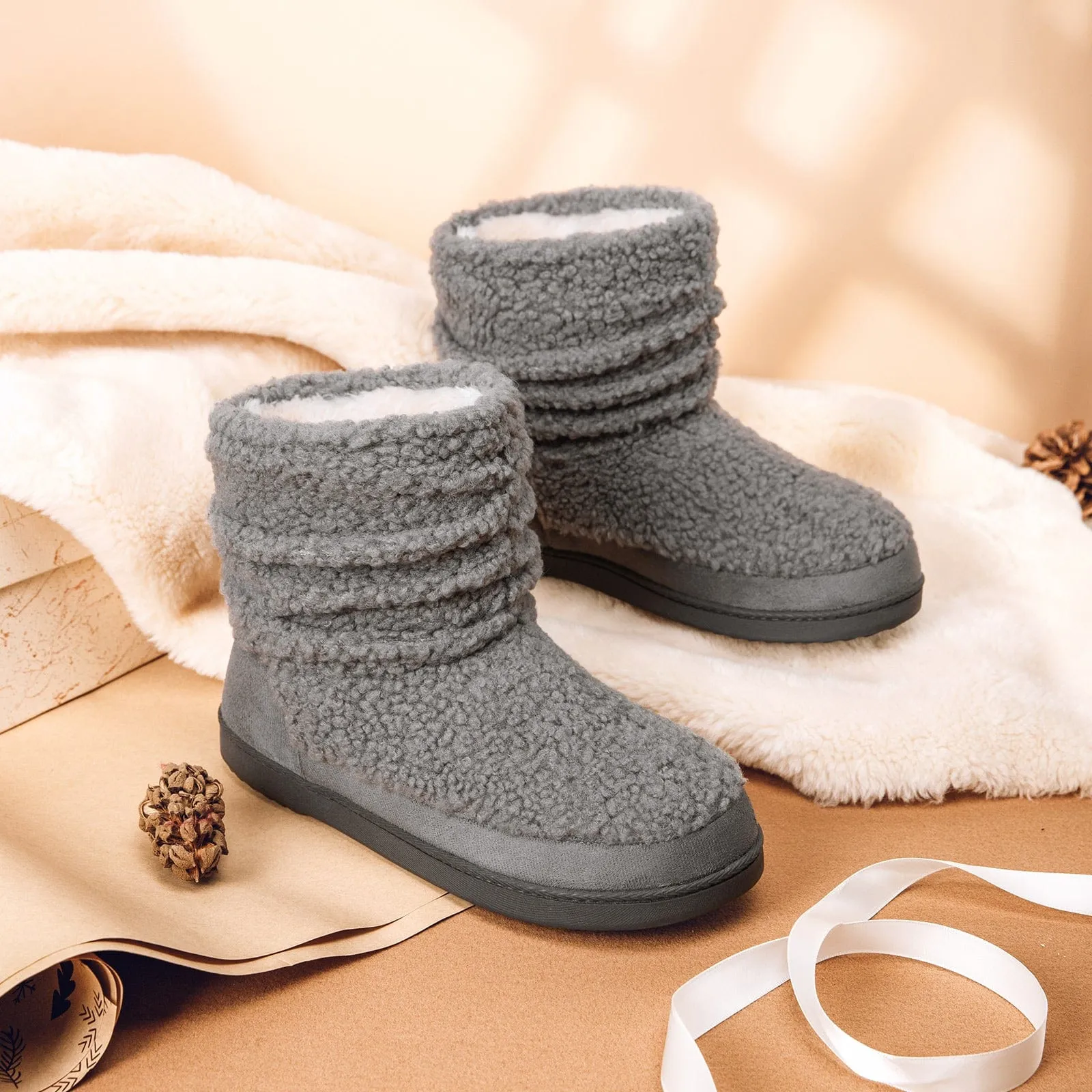 Women's Stacked Bootie Slippers Cute House Shoes