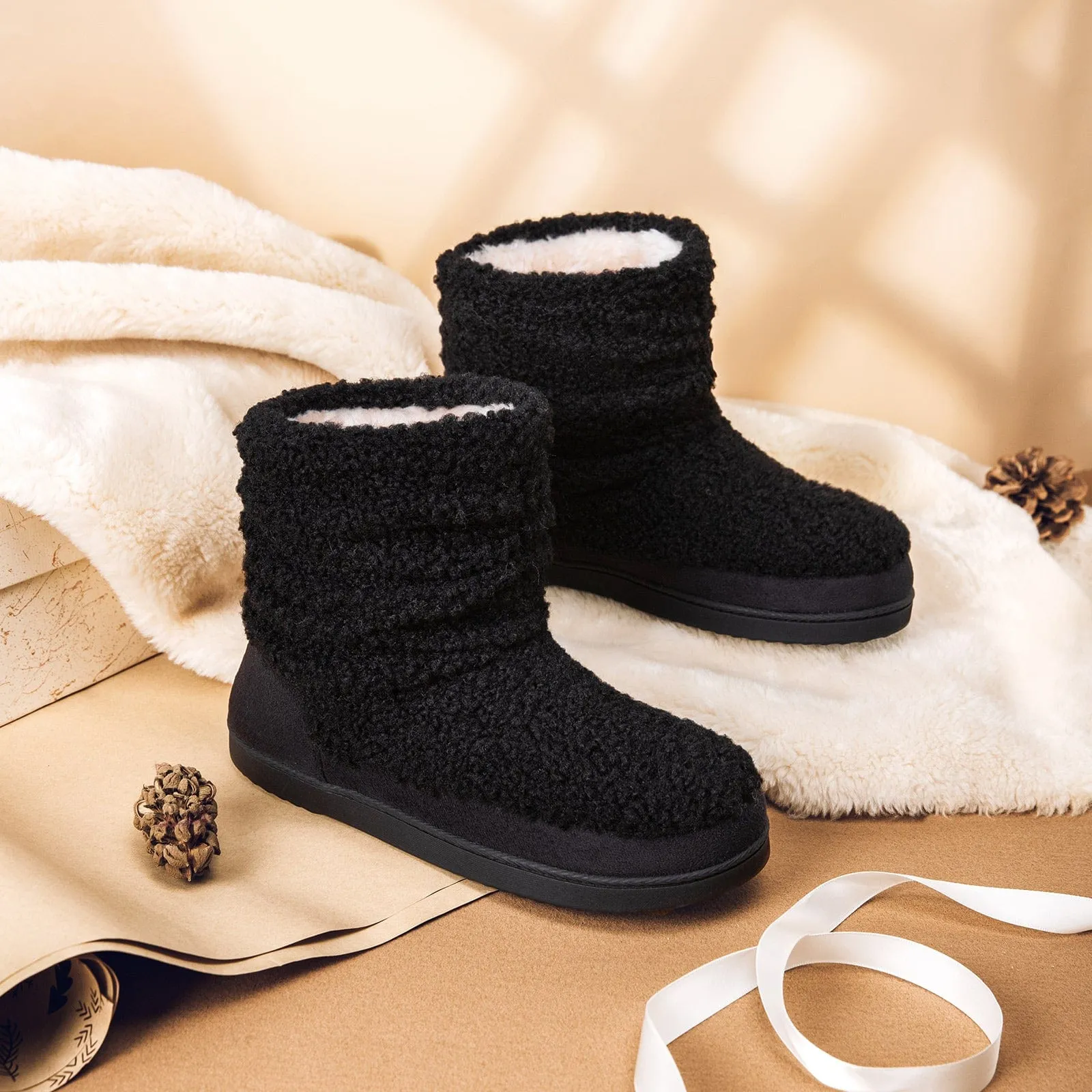 Women's Stacked Bootie Slippers Cute House Shoes