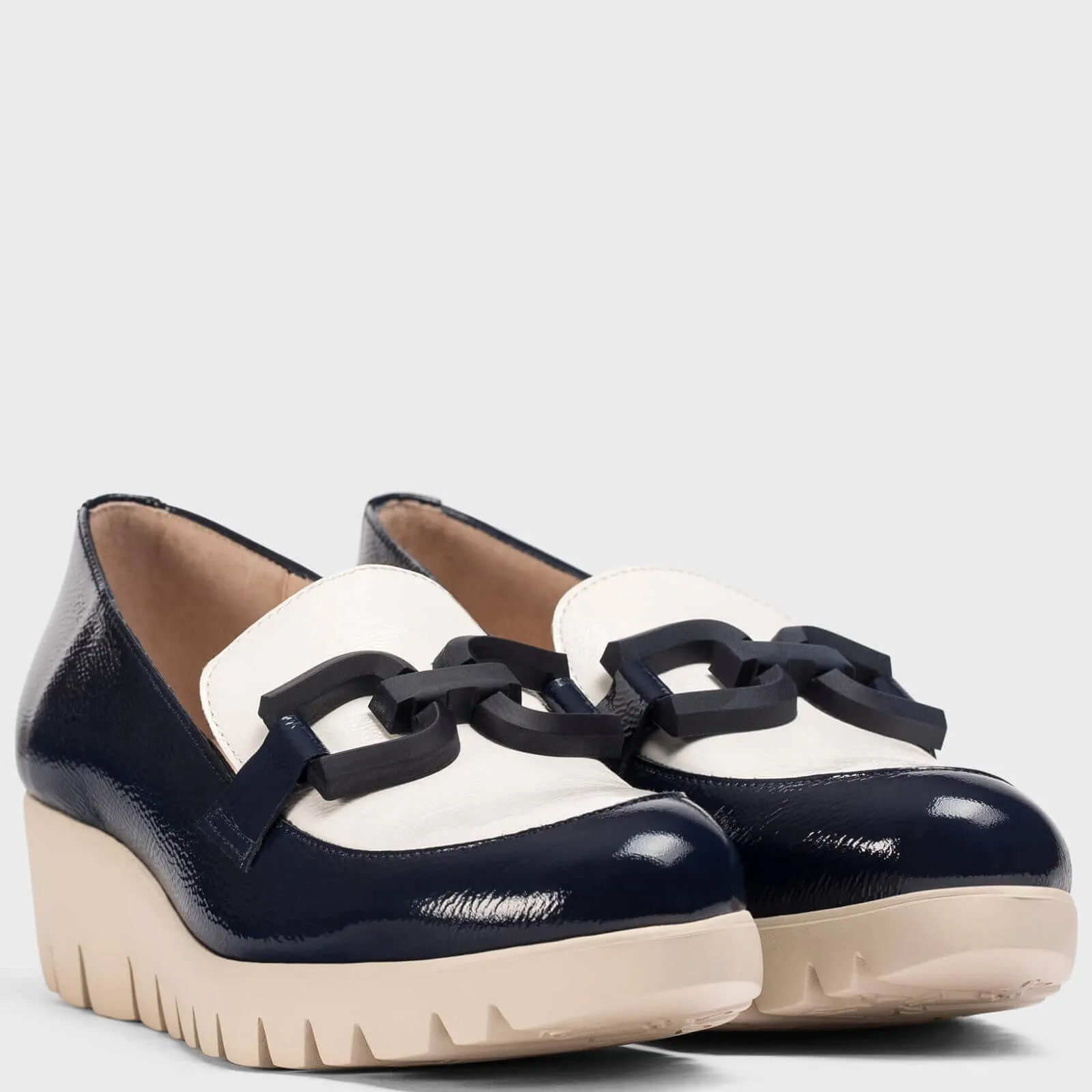 Wonders Navy & Off White Wedged Sole Shoes